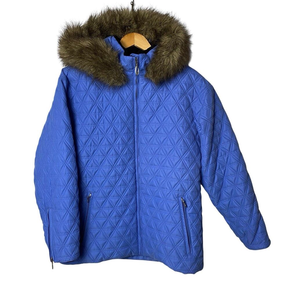 Obermeyer Northern Lights Jacket Womens 8 Periwinkle Quilted Thermolite Fur Hood